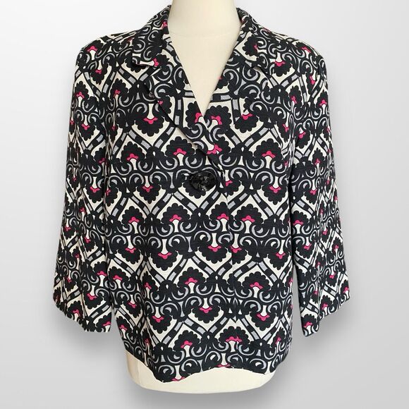 Silkland Woman's Size XL Blazer Jacket 100% Wilk Black Pink Gray Career Work - Picture 1 of 6